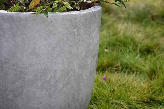 Kante 14 Inch Dia Round Concrete Planter, Indoor Outdoor Large Plant Pot with Drainage Hole and Rubber Plug for Home Patio Garden, Natural Concrete by GreenHaven Gardens