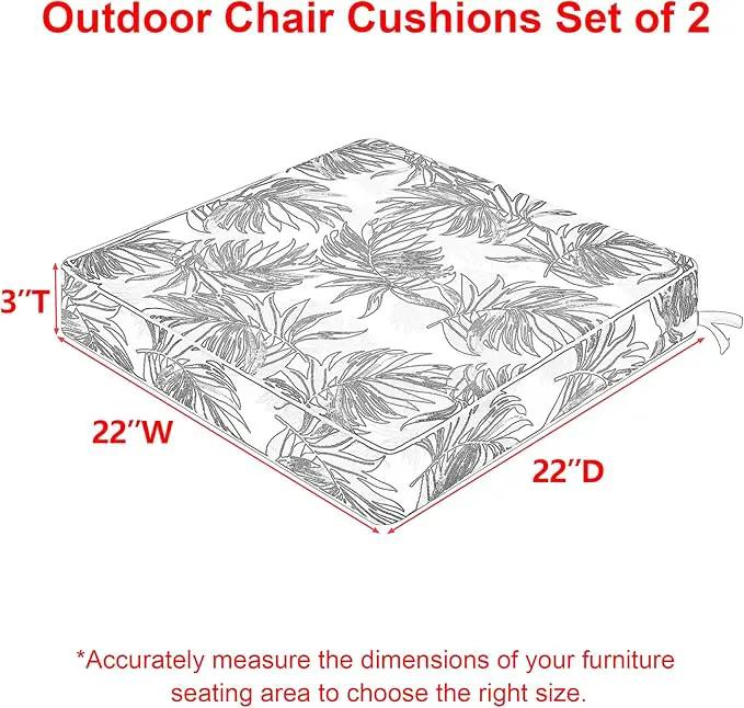 Favoyard Outdoor Chair Cushion 22 x 22 x 3 In Waterproof Pattern Fade Resistant Cushions for Patio Furniture with Removable Cover Attach Straps 28D Foam Insert Cushions Pads for Seat Sofa Couch 2 Pack by GreenHaven Gardens