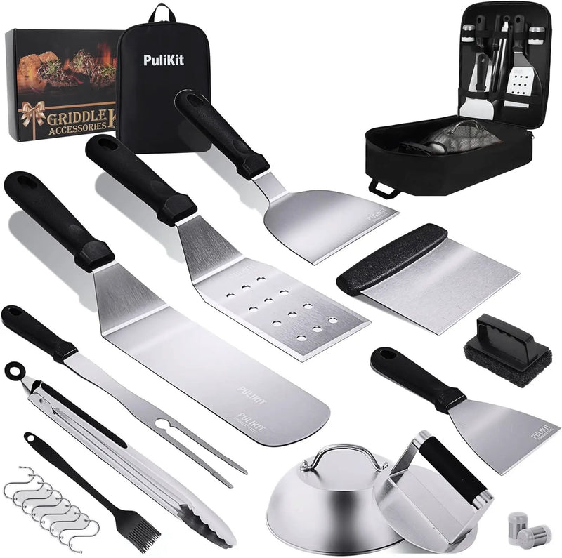 Griddle Accessories Kit for Blackstone Griddle- Stainless Steel Flat Top Grill Tools Set with Spatulas, Basting Cover & Carry Bag - Complete BBQ Cooking Kit for Outdoor, Backyard (Ideal Gift for Men) by GreenHaven Gardens