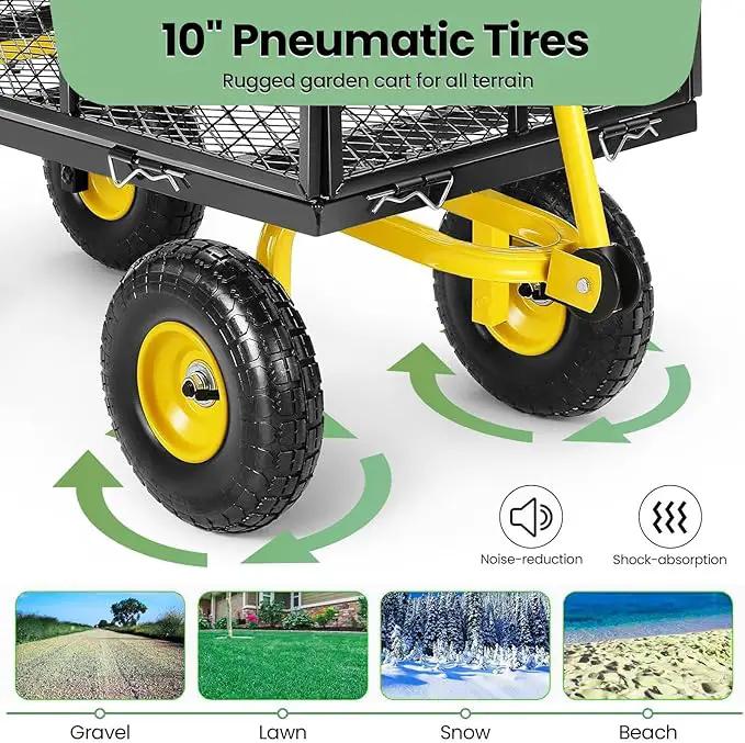 Homdox MAX 880 Lbs Garden Cart, Heavy Duty Foldable Mesh Steel Garden Wagon with 180° Rotating Handle and 10 Inch Tires, Pullable Yard Cart for Yard Garden Beach Farm, Yellow with Bag by GreenHaven Gardens
