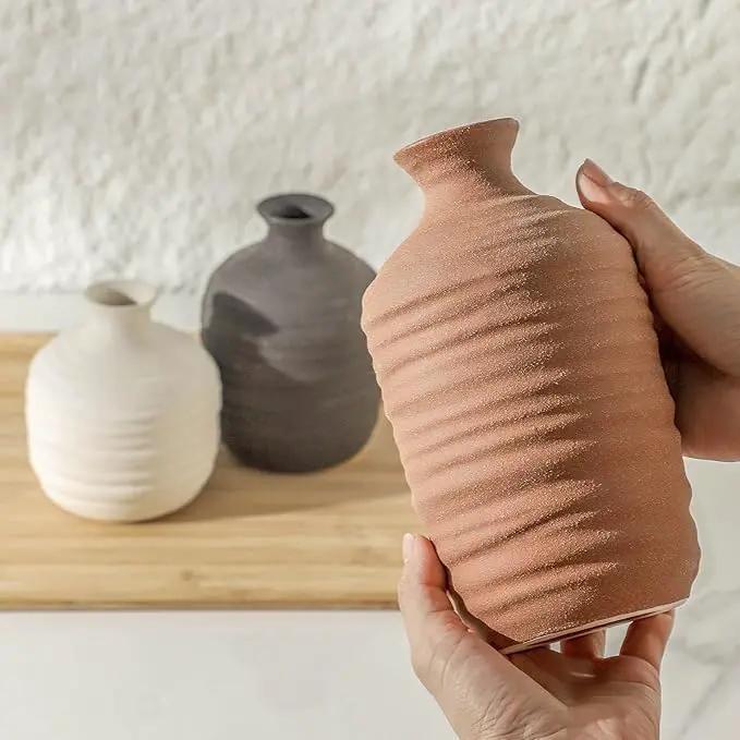Ceramic Vase Set of 3 Decorative Vase for Home Decor Modern Farmhouse Decor Pottery Neutral Vases for Living Room Bathroom Table Mantel Fireplace Entryway Shelf (02-Brown) by GreenHaven Gardens