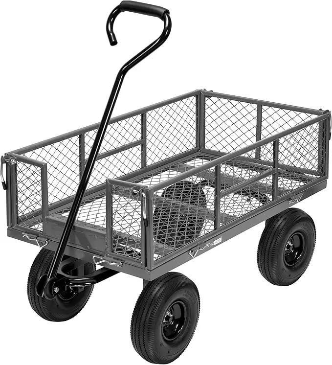 VIVOHOME Heavy Duty 880 Lbs Capacity Mesh Steel Garden Cart Folding Utility Wagon with Removable Sides and 4.10/3.50-4" Wheels 10 inch Tire (Grey) by GreenHaven Gardens