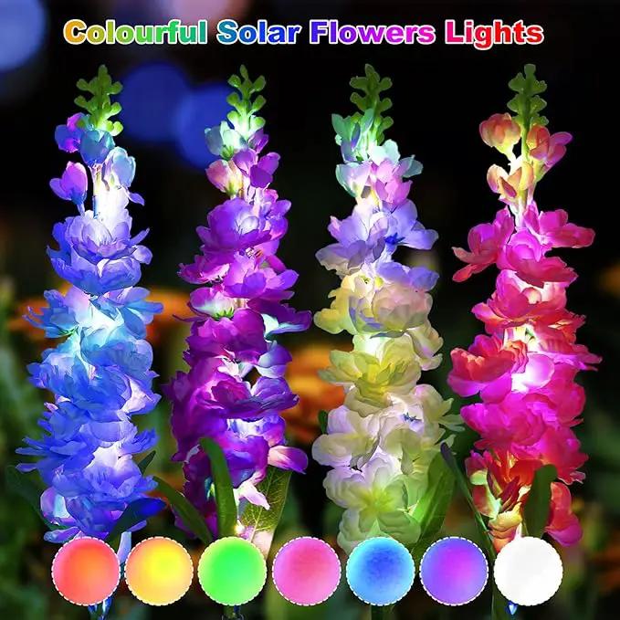 Solar Garden Lights, Solar Delphinium Flowers Lights 4 Pack 80 LEDs, Waterproof Solar Outdoor Lights Two Lighting Modes for Outside Wedding Party Garden Yard Patio Lawn Decor by GreenHaven Gardens