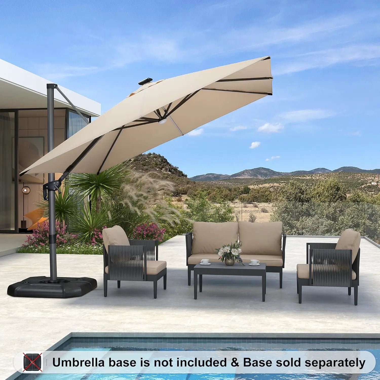PURPLE LEAF 10 Feet Patio Umbrella Outdoor Cantilever Solar Powered LED Square Umbrella Aluminum Offset Umbrella with 360-degree Rotation for Garden Deck Pool Patio, Beige by GreenHaven Gardens