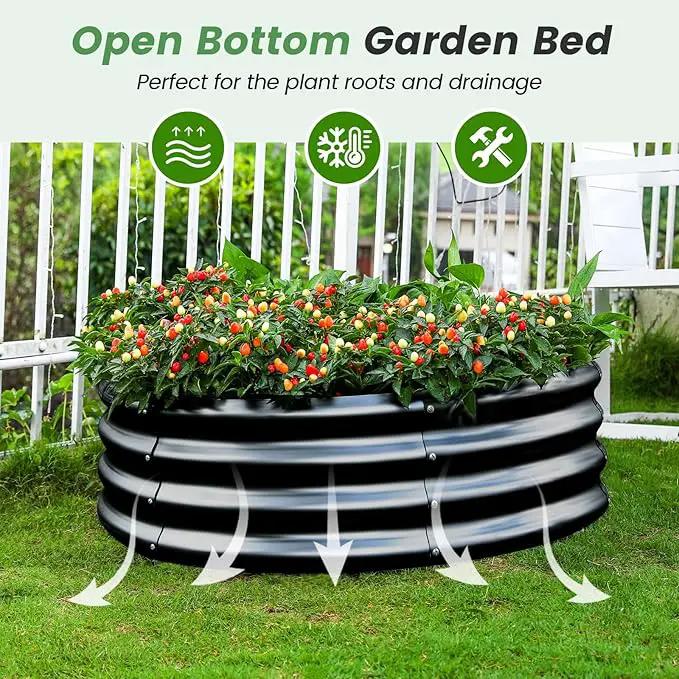 Land Guard 3×3×1ft Galvanized Raised Garden Bed Kit, Round Galvanized Planter Raised Garden Boxes Outdoor, Large Metal Raised Garden Beds for Vegetables, Grey by GreenHaven Gardens