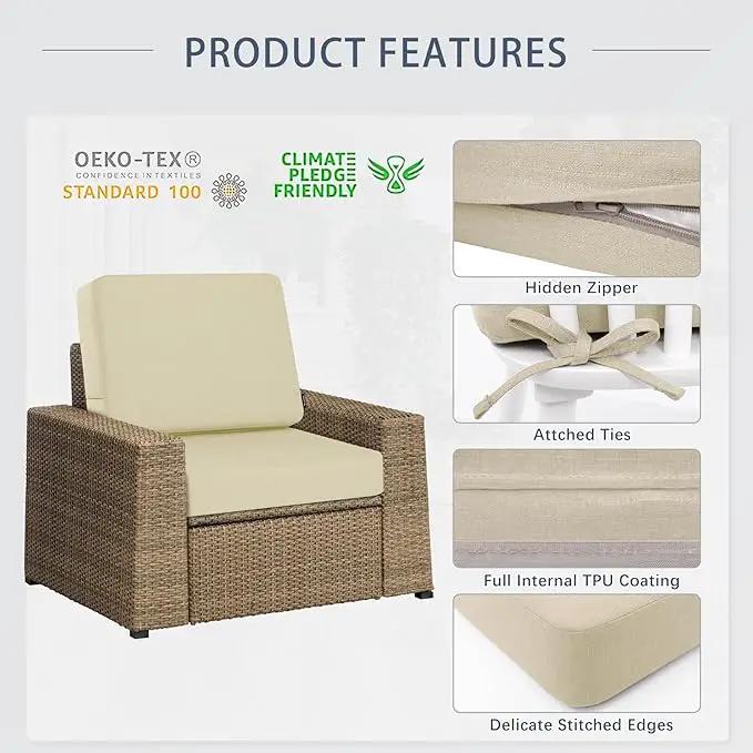 Favoyard Outdoor Deep Seat Cushion Set, 19 x 19 Inch Rainproof & 3-Year Fade Resistant Patio Furniture Cushions, Removable Seat Bottom & Back Cushion Covers with Ties for Chair, Sofa, Couch, Beige by GreenHaven Gardens