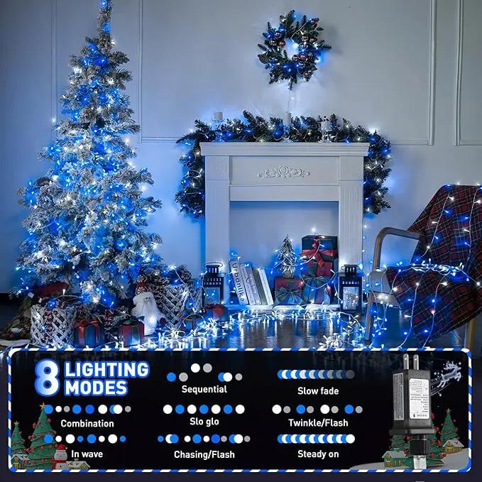 JMEXSUSS Blue and White String Lights Outdoor Indoor, 200 LED Christmas String Lights Clear Wire, 66ft Christmas Lights Plug in for Bedroom Tree Room Party Decorations by GreenHaven Gardens