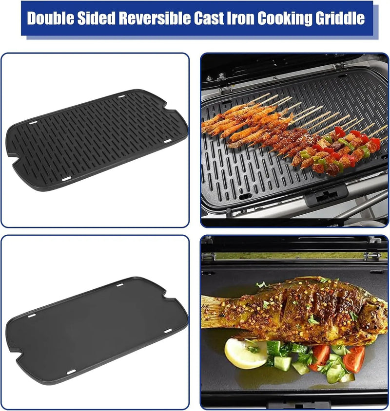 AJinTeby Cast Iron Griddle for Weber Traveler Portable Series Gas Grills Parts, Non-stick Griddle for Traveler Gas Grill, Camping Plate, for Weber Portable Grill Accessories with Carry Bag by GreenHaven Gardens