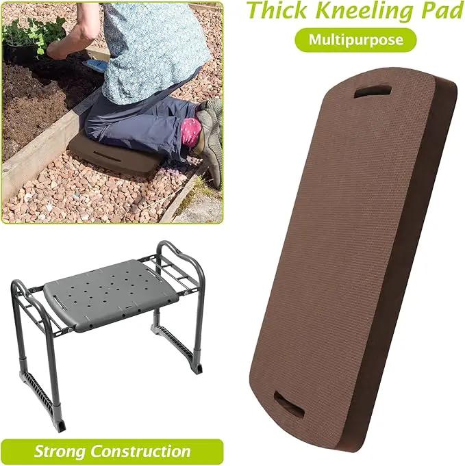 ikkle Garden Kneeler and Seat Gardening Stool Kneeler Folding Gardening Bench with Thicker Detachable Kneeling Pad and Tool Store Pouches (Brown) by GreenHaven Gardens