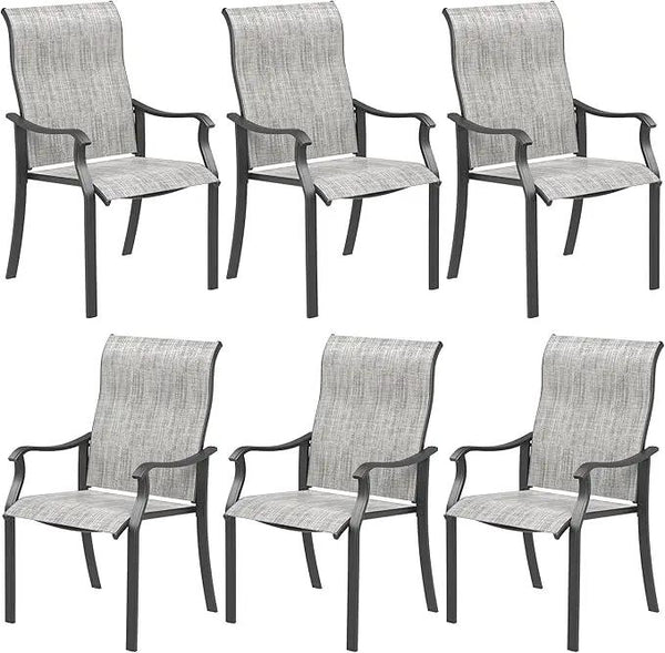 UDPATIO Patio Dining Chairs Set of 6, High Back Wide Seat Outdoor Furniture Chairs with All Weather Breathable Textilene, for Lawn Garden Backyard Deck, Grey White