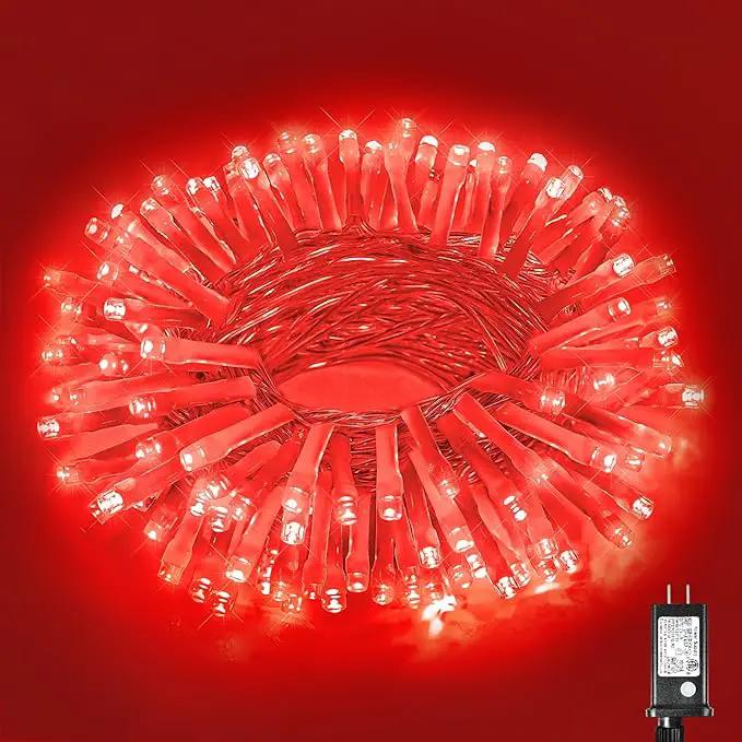 Vivideal 33ft Red Christmas String Lights Outdoor, 100 LED 8 Modes Clear Wire, Connectable Waterproof Plug-in Pink Christmas Tree Decor for Bedroom Indoor Outdoor by GreenHaven Gardens