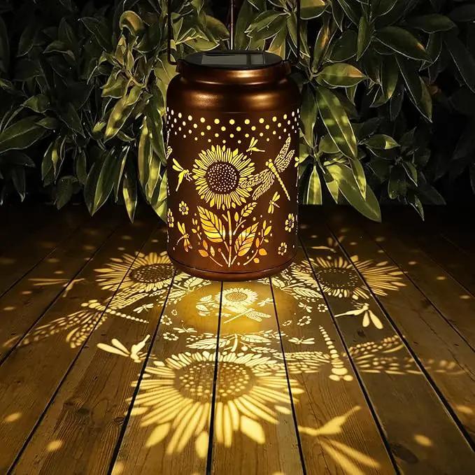 Solar Lanterns Outdoor Waterproof Hummingbird Garden Decor Christmas Gifts for Women Mom Grandma Hanging Lights Metal Decoration Outside for Yard, Patio,Backyard,Porch(Dragonfly and Sunflower) by GreenHaven Gardens