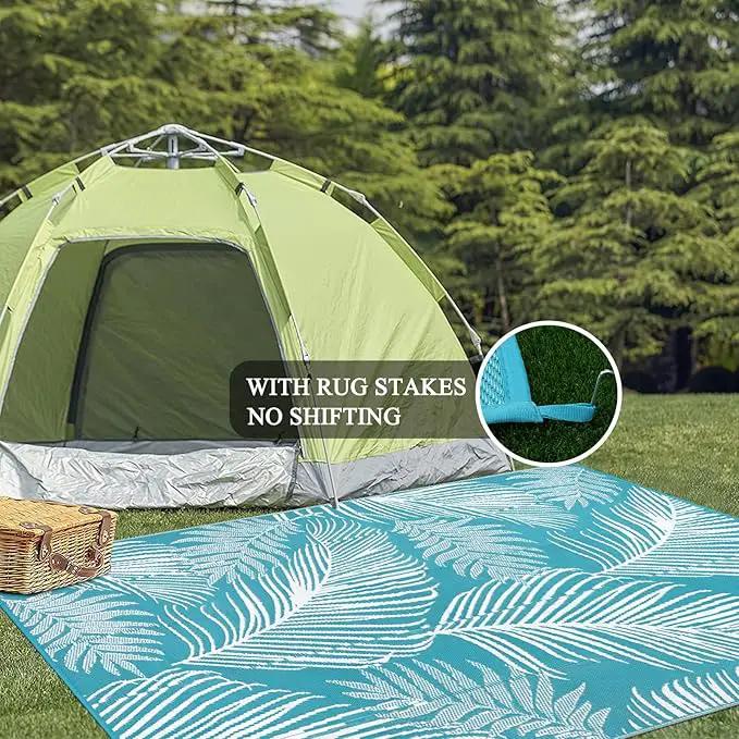 Pauwer Waterproof Outdoor Rug 9x12, Reversible Plastic Straw Patio Camping Rug, Indoor Outdoor RV Mat Carpet for Deck, Camper, Porch, Balcony, Backyard, Picnic, Leaf Teal by GreenHaven Gardens