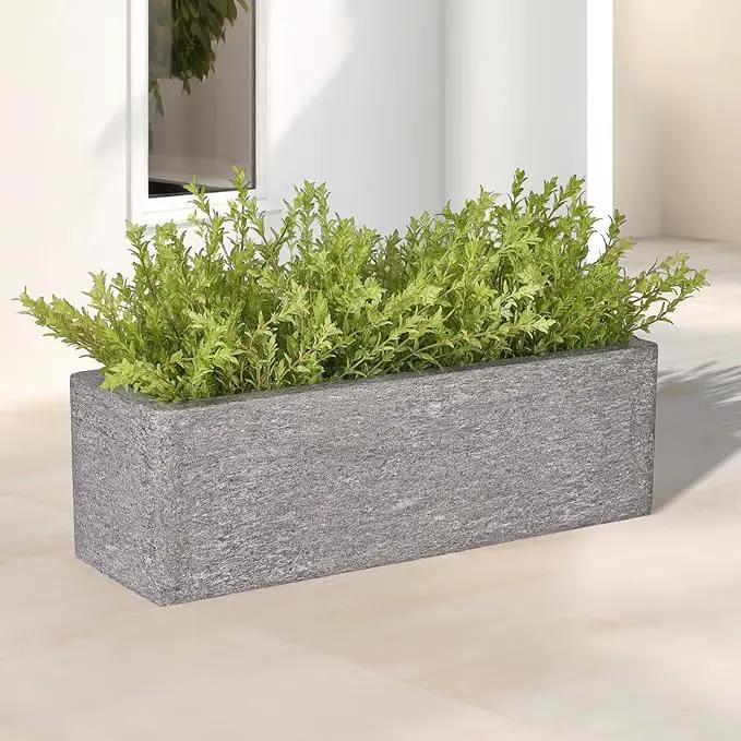 24 Inch Rectangular Concrete Planter,Durable All-Weather Use with Drainage Holes,Large Rectangular Planter for Outdoor Indoor Plants by GreenHaven Gardens