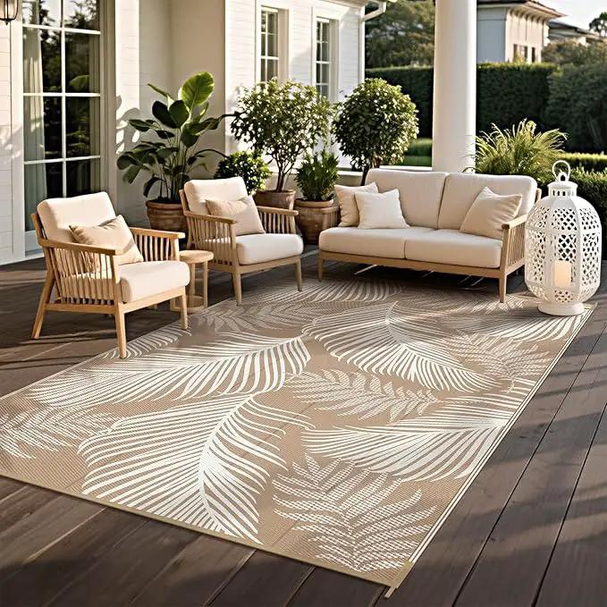 Pauwer Waterproof Outdoor Rug 5x8, Reversible Plastic Straw Patio Camping Rug, Indoor Outdoor RV Mat Carpet for Deck, Camper, Porch, Balcony, Backyard, Picnic, Leaf Brown by GreenHaven Gardens