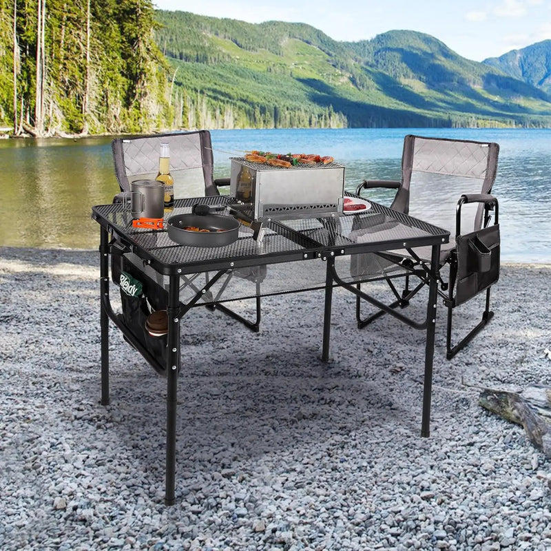 RedSwing Folding Grill Table,Aluminum Portable Grill Stand Table for Outdoor Camping Picnic BBQ Lightweight, Adjustable Height, 36''x24''x16/28'', Black by GreenHaven Gardens