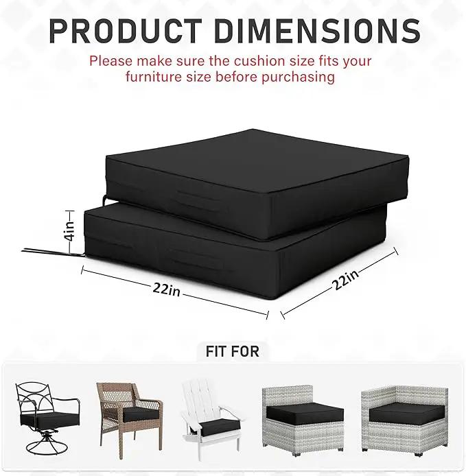 Patio Chair Cushions 22 X 22 X 4 Inch Waterproof Outdoor Seat Cushions for Patio Furniture, Outdoor Sofa Couch Pads with Ties & Handle, Set of 2, Black by GreenHaven Gardens