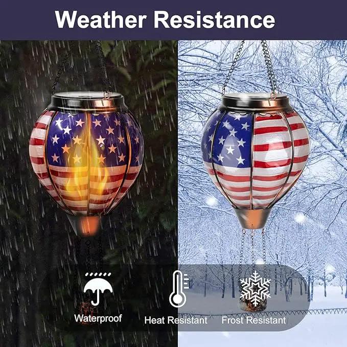 pearlstar Hot Air Balloon Solar Lantern with Flickering Flame Light Outdoor 4th of July Decorations Solar Hanging Lights Waterproof for Garden Yard Patio Outside Independence Day Decoration, Flag by GreenHaven Gardens