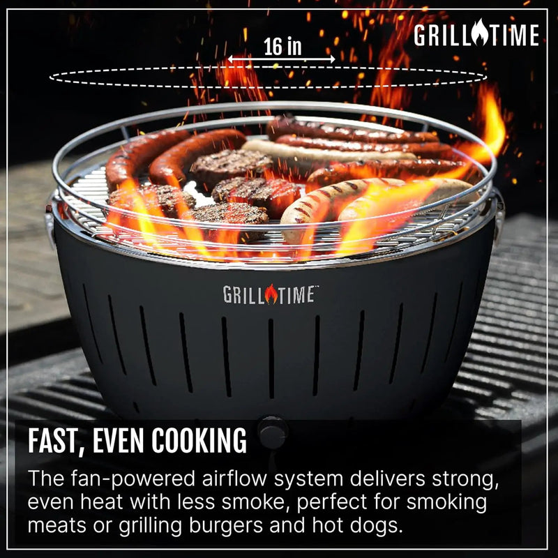 GrillTime Tailgater GTX Portable Charcoal Grill 16 Inch - Smokeless Tabletop Grill for Camping, Tailgate Parties, Beach BBQ, Travel - Blue by GreenHaven Gardens