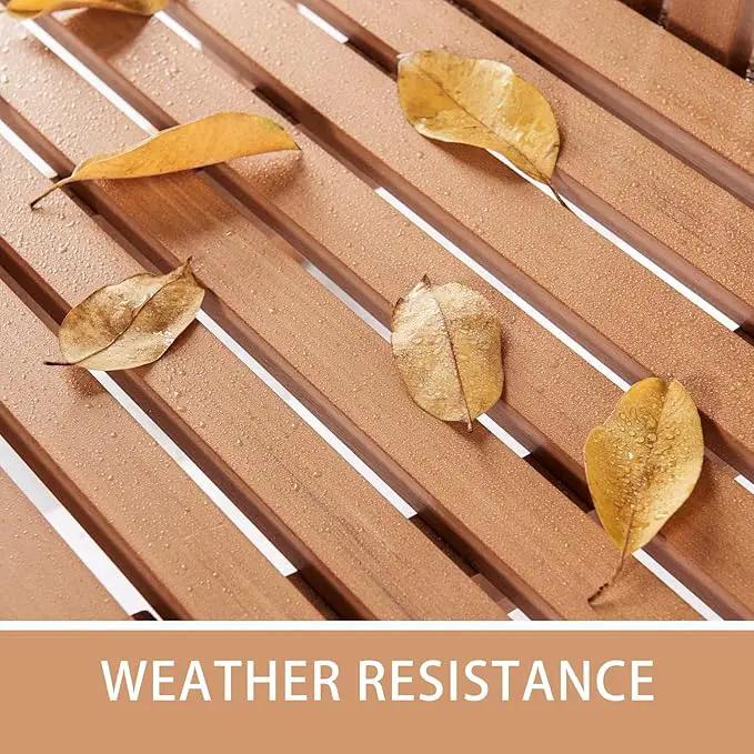 Psilvam 2-Person Poly Lumber Outdoor Bench with 700 Lbs Weight Capacity – Weatherproof Garden Seating for, Balcony Porch & Park, All-Weather Fade-Resistant Patio Furniture (Teak Color) by GreenHaven Gardens