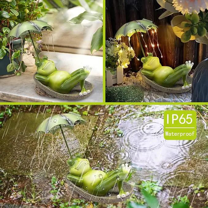 Frogs Garden Outdoor Decor Statue - Solar Frog Umbrella Pond Statues LED Waterproof, Resin Cute Animal Sculpture Lights, Ideal Ornament for Yard Lawn Patio, Women/Gardening Decoration Gifts by GreenHaven Gardens