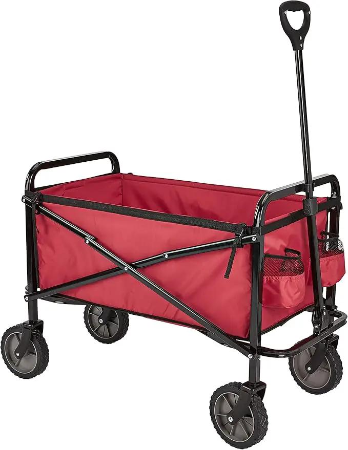 Amazon Basics Collapsible Folding Heavy Duty Utility Wagon for Outdoor Sports, 265 pounds Weight Capacity, Camping, Garden, and Shopping, 27.6 x 40.9 x 20 inches, Red by GreenHaven Gardens