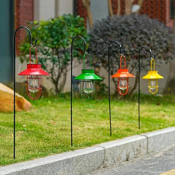 Solar Lights Lantern Lamp with Shepherd Hook, Solar Metal Lanterns, Outdoor Lights Decor,Edison Bulb Lights for Garden ,Outside Decor for Pathways,Patio, Lawn, or Landscaping(Green) by GreenHaven Gardens