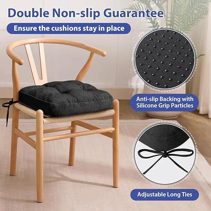 Chair Cushions, Foam Dining Chair Cushions, Tufted Indoor Chair Pads,16.5” x 16.5” x 3.5”, Set of 4, Black by GreenHaven Gardens