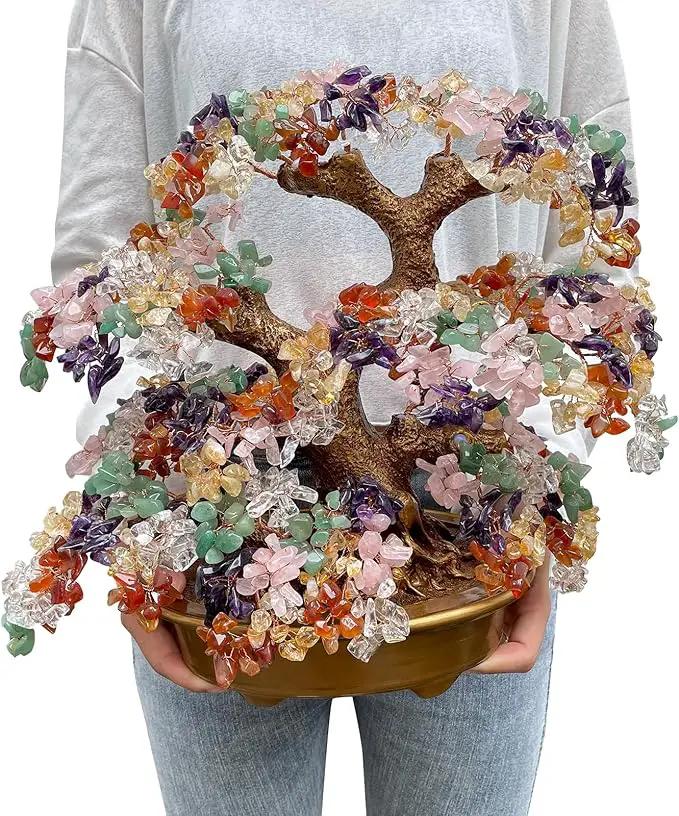 Feng Shui Money Tree Large Pine Tree Style Crystal Quartz Lucky Tree Gem Tree for Office Home Feng Shui Decoration for Wealth/Fortune and Luck (Yellow) by GreenHaven Gardens