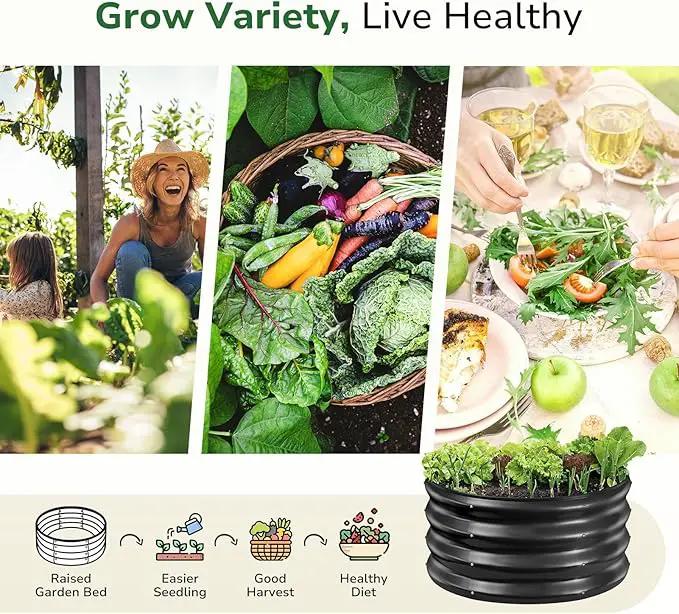GreatBuddy 2x2x1 ft Round Galvanized Raised Bed, Easy-Assembly Raised Garden Bed with Anti-Cut Gloves & Tools, Rust-Proof Garden Bed for Outdoor, Vegetables, Herbs, Small Trees, Black by GreenHaven Gardens
