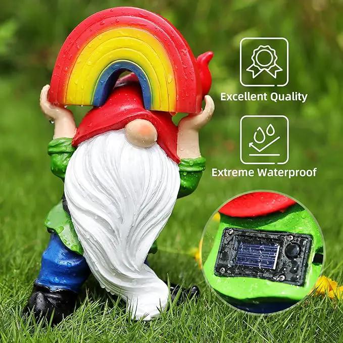 Garden Gnome Statue with Rainbow Solar Lights Large Garden Sculptures Outdoor Decorations Patio Lawn Yard Garden Decor Gifts for Women Mom by GreenHaven Gardens