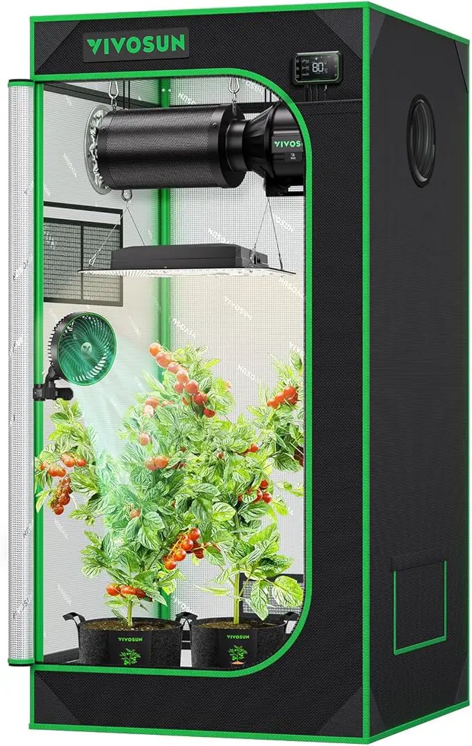 VIVOSUN S224 2x2 Grow Tent, 24"x24"x48" High Reflective Mylar with Observation Window and Floor Tray for Hydroponics Indoor Plant for VS1000 by GreenHaven Gardens