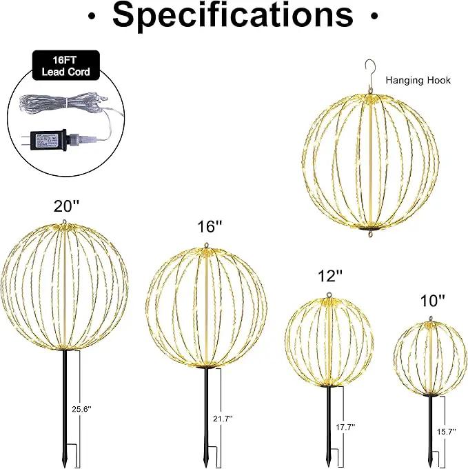 LIGHTSHARE 20IN 200LED Light Ball Yard Decoration Pathway Lights Sphere Light Fold Flat Metal Frame Indoor Outdoor Waterproof Garden Lights, Plug in by GreenHaven Gardens