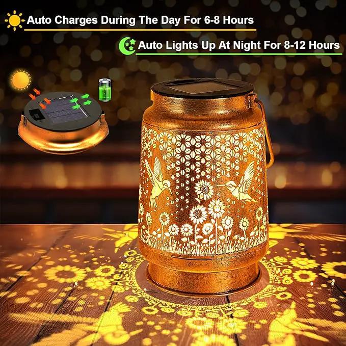 Hummingbird Solar Lanterns Outdoor Garden Decor, Birthday Gifts for Women Mom Grandma Hanging Metal Solar Lights Waterproof Decoration LED Lantern with Shepherd Hook for Outside Garden Yard Patio Lawn by GreenHaven Gardens