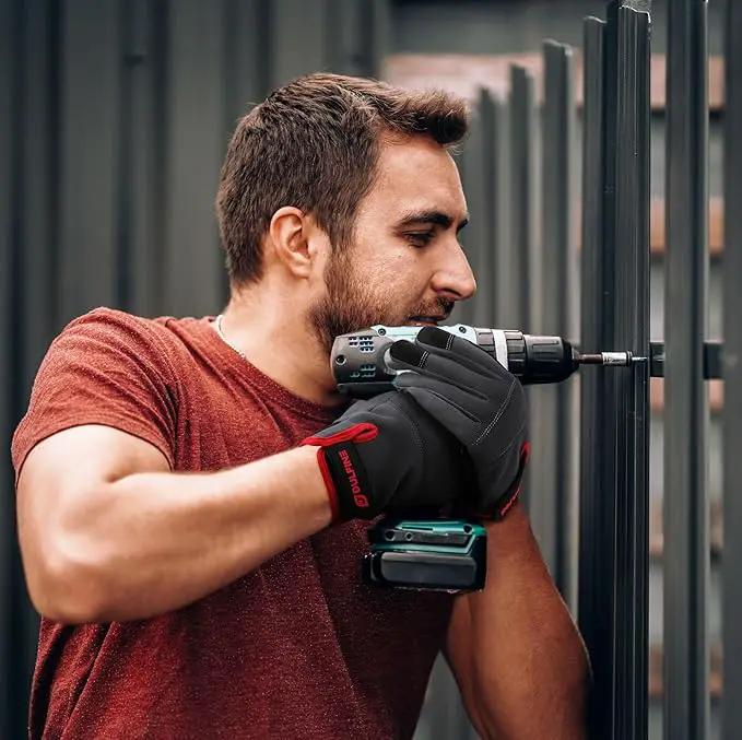 DULFINE Flex Grip Mechanic Work Gloves for Men,Black and Red Utility Safety Working Gloves Touch Screen,Excellent Grip,Ideal for Working on Cars and Outdoor Jobs(Large) by GreenHaven Gardens