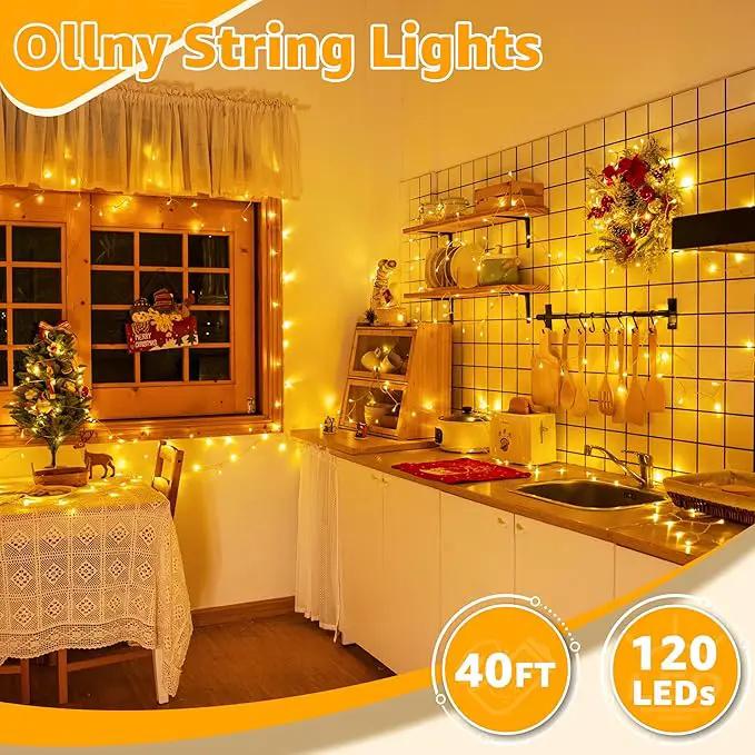 Ollny 120LED 40FT String Lights, Waterproof Connectable Fairy Lights with Timer 8 Modes, Warm White Plug in Christmas Light for Indoor Outdoor Patio Party Bedroom Classroom Decor by GreenHaven Gardens