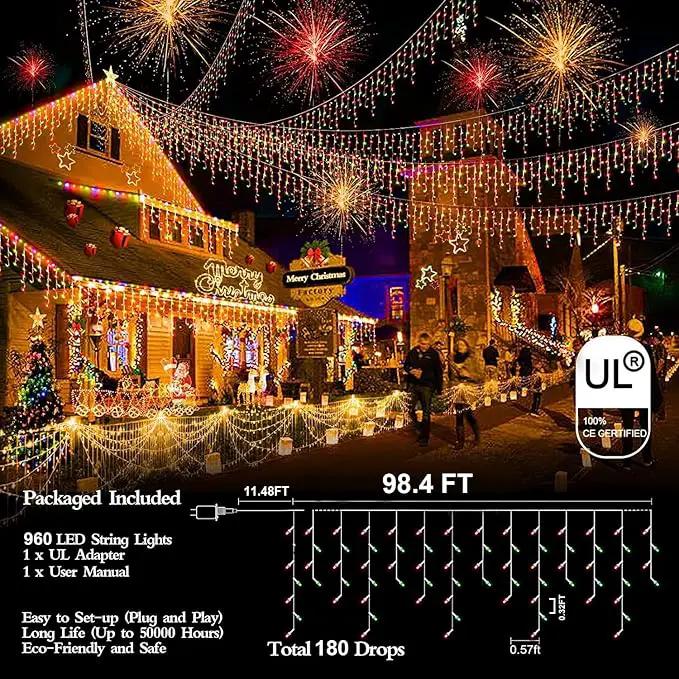 960 LED 98FT Christmas Lights Plug in 8 Modes with Timer Dimmable Christmas Decorations Outdoor Waterproof Indoor Curtain String Lights for Roof Garden Holiday Wedding Party Decor Red + Green by GreenHaven Gardens