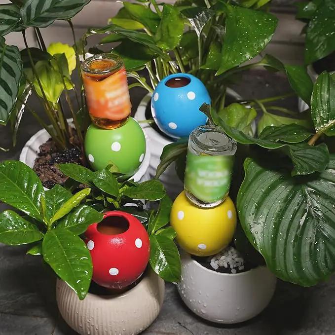 Terracotta Self Watering Spikes, 4 Pack Watering Globes for Indoor Outdoor Plants, Slow Release Plant Self Watering Planter Insert Devices for Travel, Vacation, Garden Care, Cute Small Ball Shape by GreenHaven Gardens