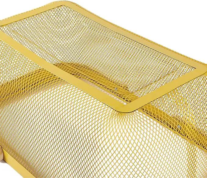Portable Mesh Harvest Basket - Natural Bamboo Handle Foldable Organizer for Kitchen, Garden & Picnic | Ventilated Storage Bin with Rust-Proof Wire, Space-Saving Farmhouse Decor (Lemon Yellow) by GreenHaven Gardens