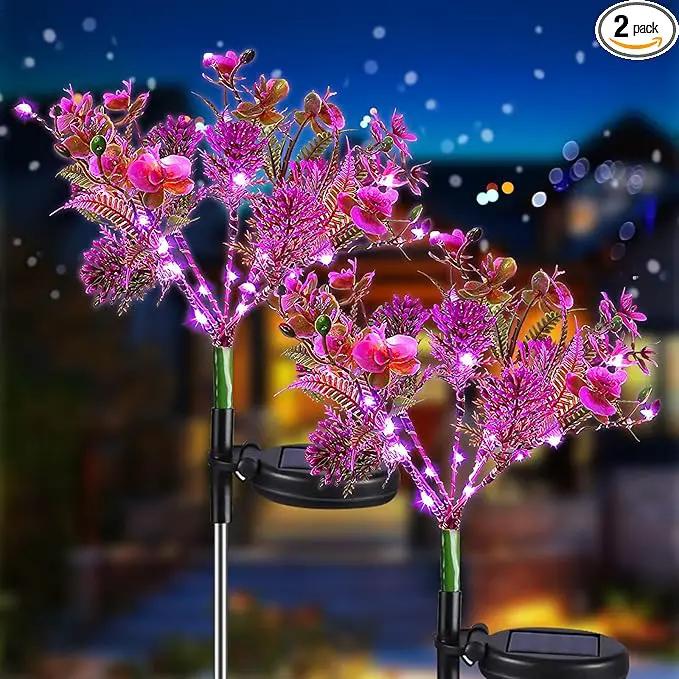 Neporal Garden Solar Lights Outdoor Waterproof IP65, 2PK Phalaenopsis Solar Flowers Solar Garden Lights Waterproof for Patio Decor, Yard Decor,Gardening Gifts for Women by GreenHaven Gardens