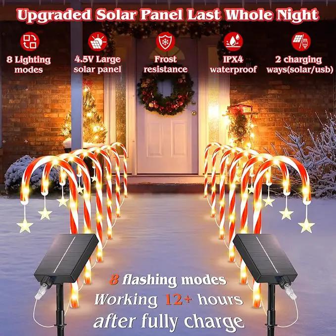 19.3in Christmas Solar Candy Cane Lights, 20 Pcs Pathway Light with Snowflake 8 Flashing Modes, Outdoor Christmas Decorations for Outside Path, Walkway, Driveway, Sidewalk, Porch, Yard, Garden by GreenHaven Gardens