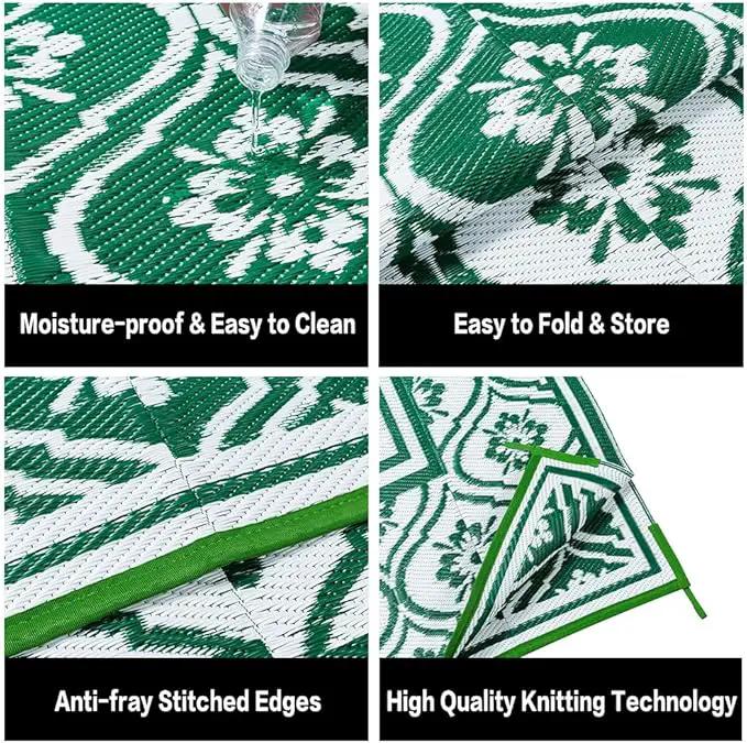 Plastic Outdoor Rug 6'x9' Waterproof Camping Carpet Outside Area Rug Reversible Green Rugs for RV Deck Entryance Porch Picnic Balcony Beach by GreenHaven Gardens