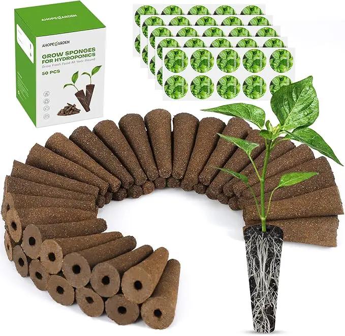 Ahopegarden 50pcs Hydroponic Pods Kit: Compatible with AeroGarden Herb Kits with 50 Grow Sponges; 50 Pods Lable, Highly Breathable - Indoor Garden Kit Supplies for Most Brands by GreenHaven Gardens