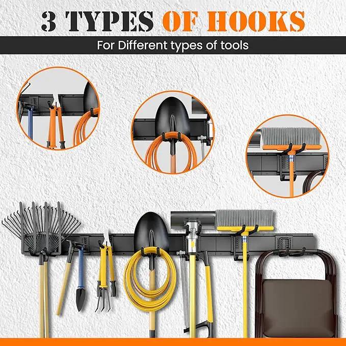 Garage Storage, Garage Organization, Garage Tool Organizer Wall Mount, Garden Tool Organization and Storage 48.1 Inches, Max 450lbs Adjustable Metal Hooks, Hangers Garden Yard Tool Rack, by GreenHaven Gardens