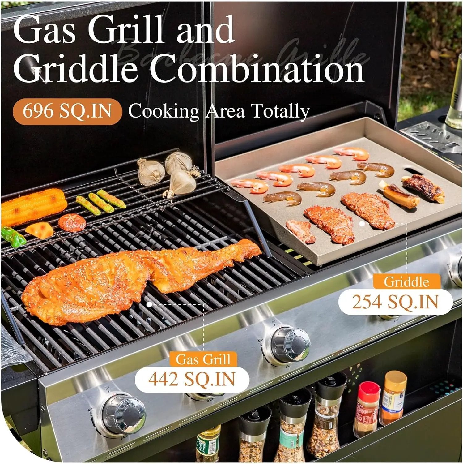 Sophia & William Propane Gas Grill and Griddle Combo with Porcelain-Enameled Cast Iron Grates, Dual Outdoor BBQ Grill with Flat Top Griddle for Barbecue, 696 SQ.IN. Cooking Area by GreenHaven Gardens