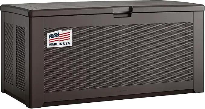 Rubbermaid Extra Large Resin Outdoor Storage Deck Box (134 Gal), Weather Resistant, Brown, Deck Organization for Home/Backyard/Pool Chemicals/Toys/Garden Tools/Porch/Patio Cushions by GreenHaven Gardens