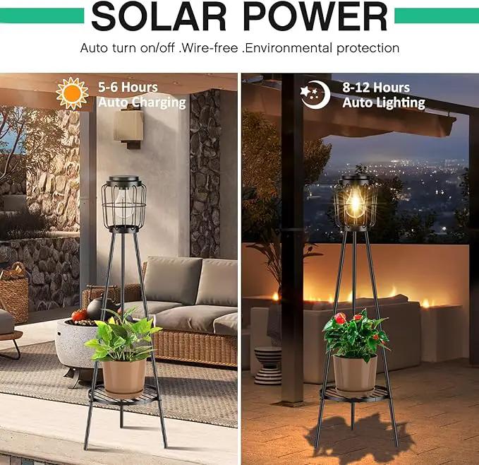 Solar Lights Outdoor with LED Edison Bulbs, Solar Floor Lamp with Plant Stands for Garden Yard Pathway Driveway Front/Back Porch Decoration by GreenHaven Gardens