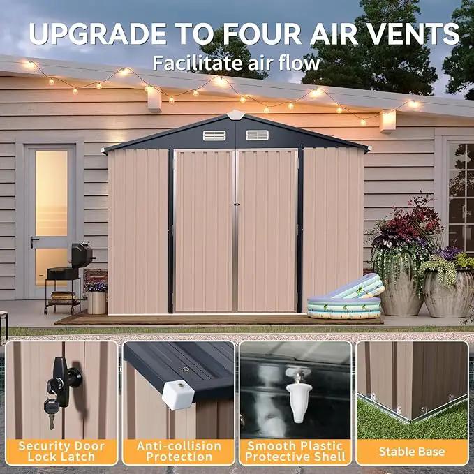 Aoxun 7x5 FT Outdoor Storage Shed with Floor Garden Metal Shed with Lockable Door Outdoor Large Shed for Tool, Garbage Can, Bike, Mower, Brown by GreenHaven Gardens