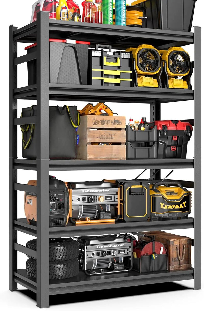 Heavy Duty Commercial Metal Garage Shelving Rack,Adjustable Industrial Steel Storage Shelves for Warehouse, Garage, Basement, 87" H x 47.2" W x 23.6" D, Black by GreenHaven Gardens