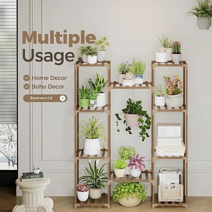 Bamworld Plant Stand Indoor Outdoor Hanging Shelf for Multiple Plants Tall Large Holder for Living Room Patio Balcony Garden (A-Cabinet-Wider) by GreenHaven Gardens